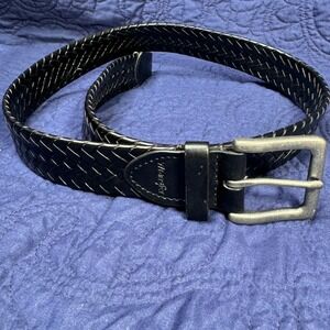 Black Woven Leather Belt With Silver Buckle Mens Size 32 80
